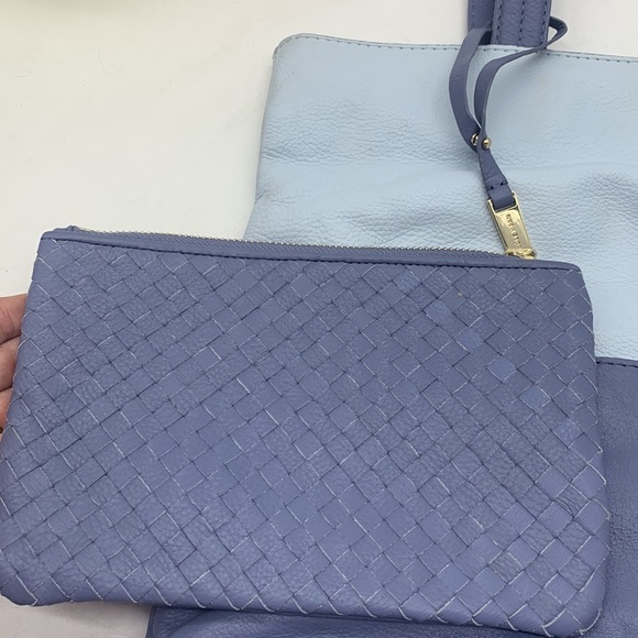 Cole Haan Light Blue Periwinkle Leather Tote Bag with leather pouch - Picture 5 of 14